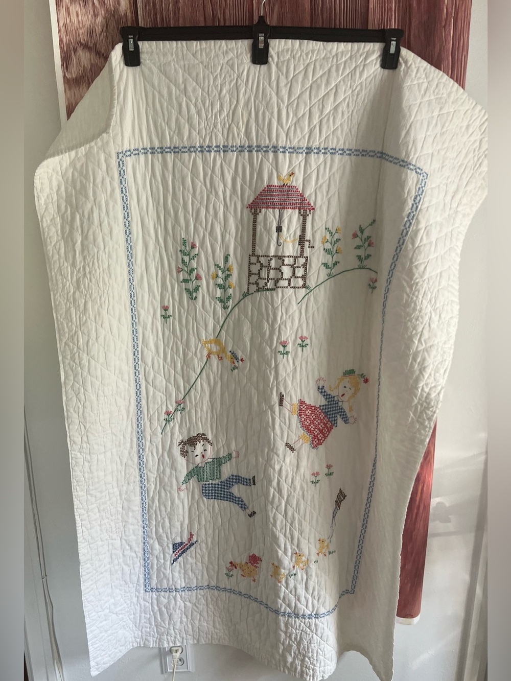 Vintage Jack and Jill Embroidery Crib Quilt